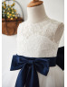 Keyhole Back Lace Tulle Knee Length Wedding Flower Girl Dress
